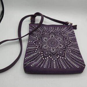 Woman's Purple and Rhinestone Shoulder Bag Floral Design